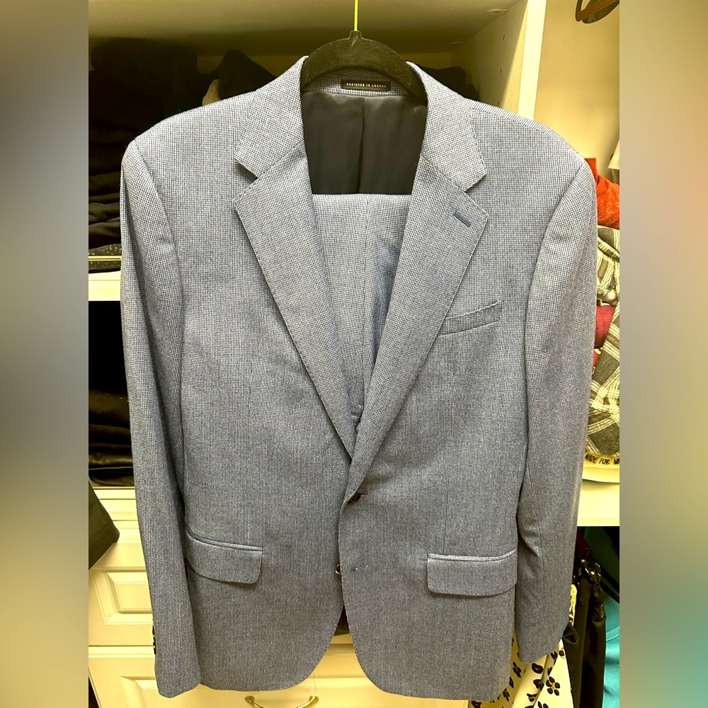 Reiss Suit Jacket - Ben Micro Puppytooth Slim - Blue - Size 38